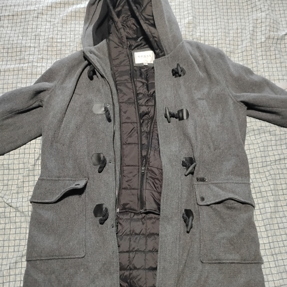 Guess Men's Charcoal Hooded Trench Coat
